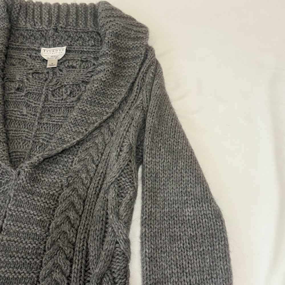 TALBOTS LADIES CABLE‎ KNIT OPEN FRONT LONG CARDIGAN SWEATER GRAY SIZE MEDIUM - Picture 11 of 16